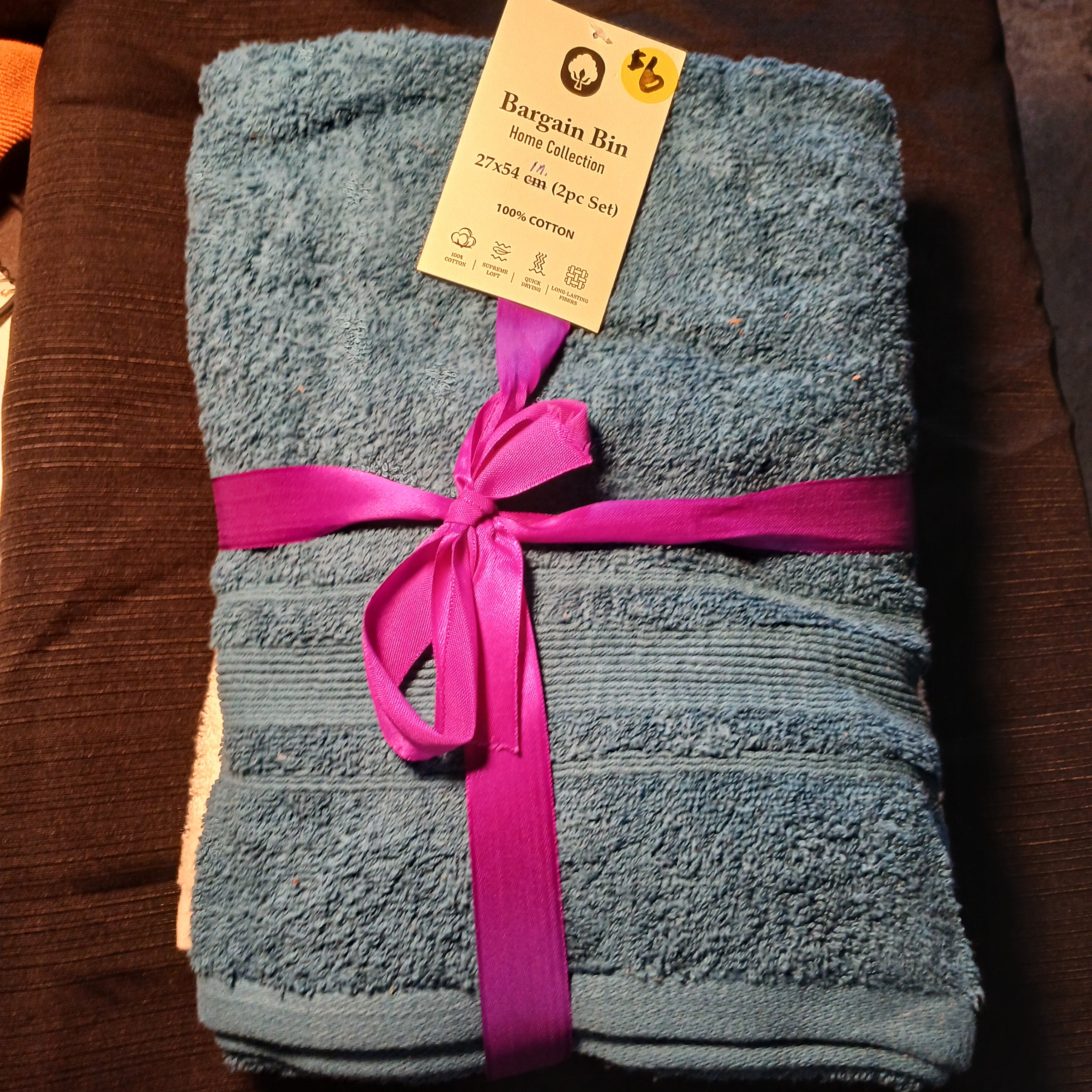 New 2-Pc 100% Cotton Bath Towel Set - Bargain Bin Home Collection - Blue & White