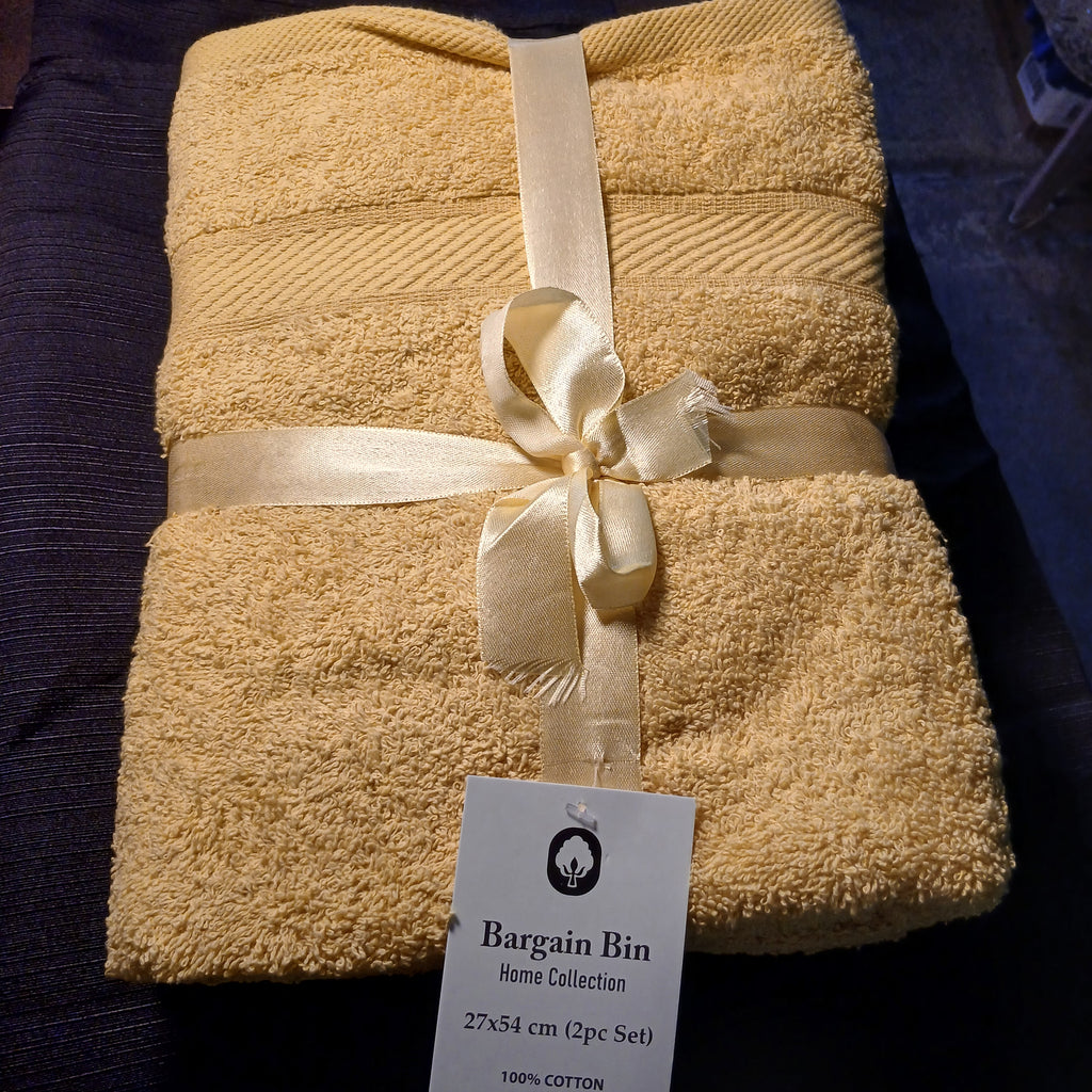 New 2-Pc 100% Cotton Bath Towel Set - 27 x 54 in. - Bargain Bin Home Collection, Yellow, and Maroon